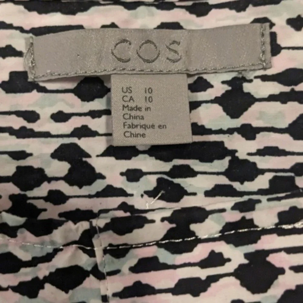 COS Women Black White Abstract Print Cotton 3/4‎ Sleeve Blouse Sz 10 - Picture 5 of 7